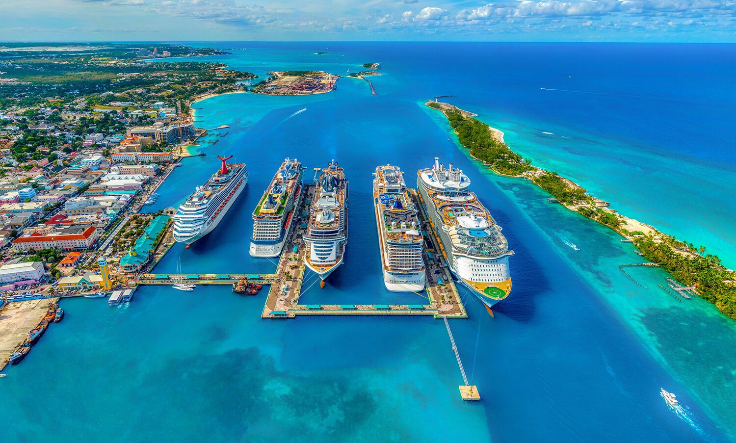 Cruise ships docked in a turquoise Caribbean harbour